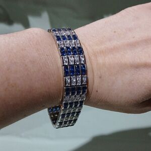 💙 Sterling Silver Bracelet w/ Blue & Clear Crystals | Heavy 8.5" Sparkle Stunne